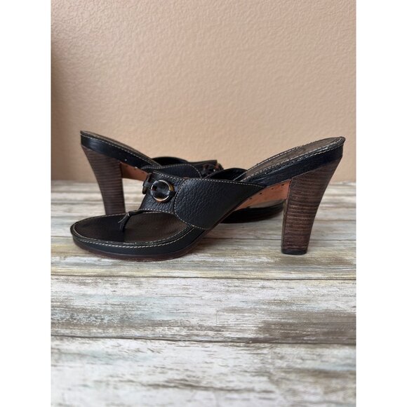 Frye Black Leather Thong Sandals Tortoise Chain Detail Women’s Sz 9 Pre-owned - Picture 2 of 14